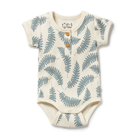 W&F Little Fronds Organic Henley Bodysuit