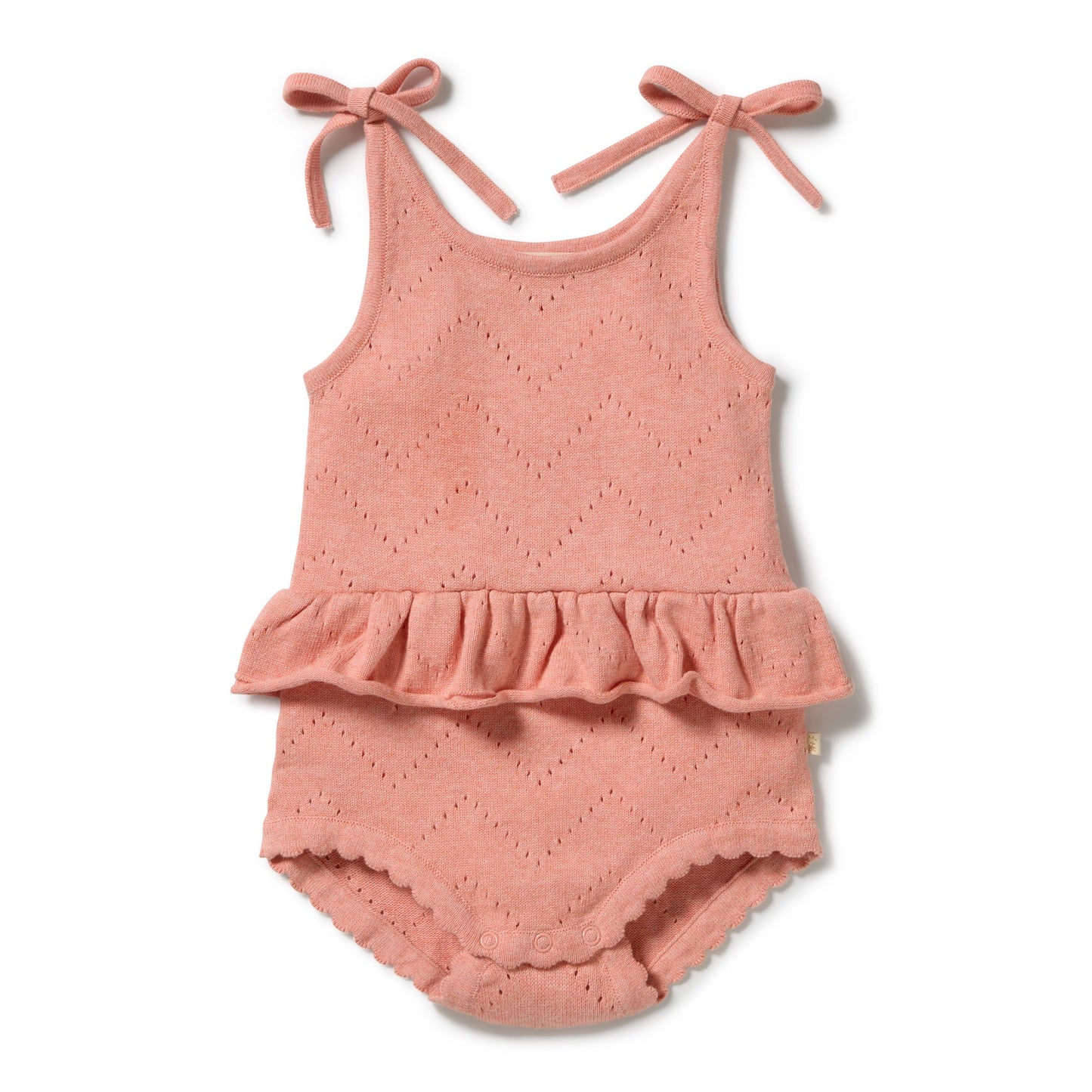 W&F Petal Pink Organic Knitted Pointelle Playsuit