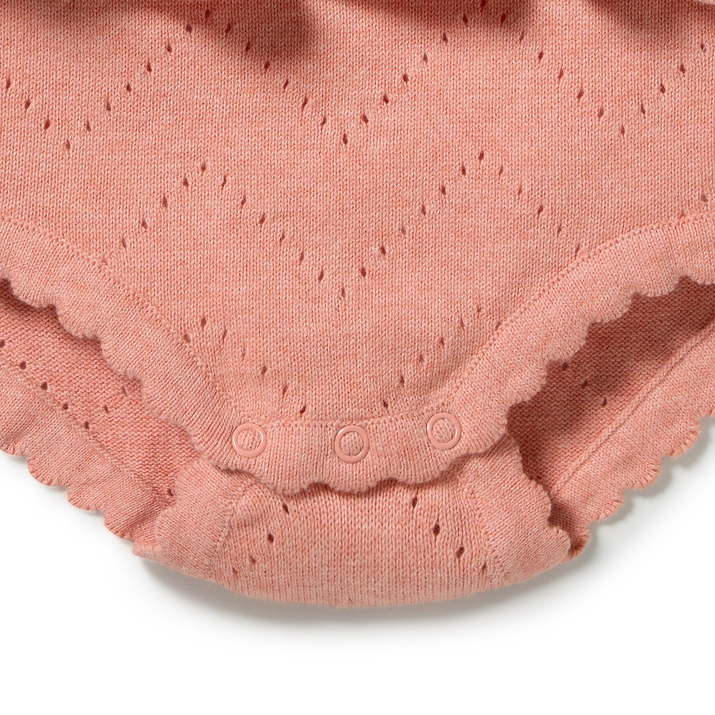 W&F Petal Pink Organic Knitted Pointelle Playsuit