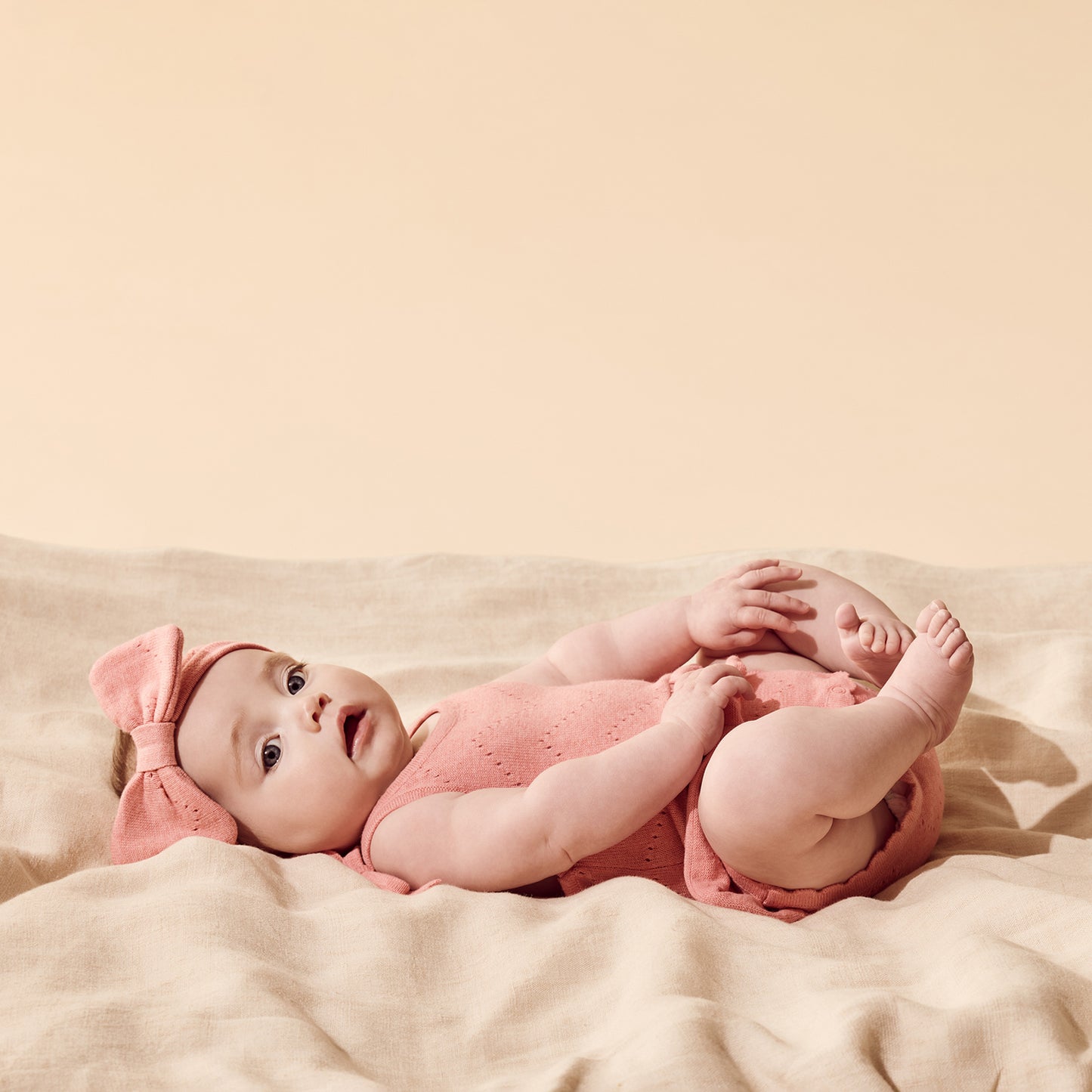 W&F Petal Pink Organic Knitted Pointelle Playsuit