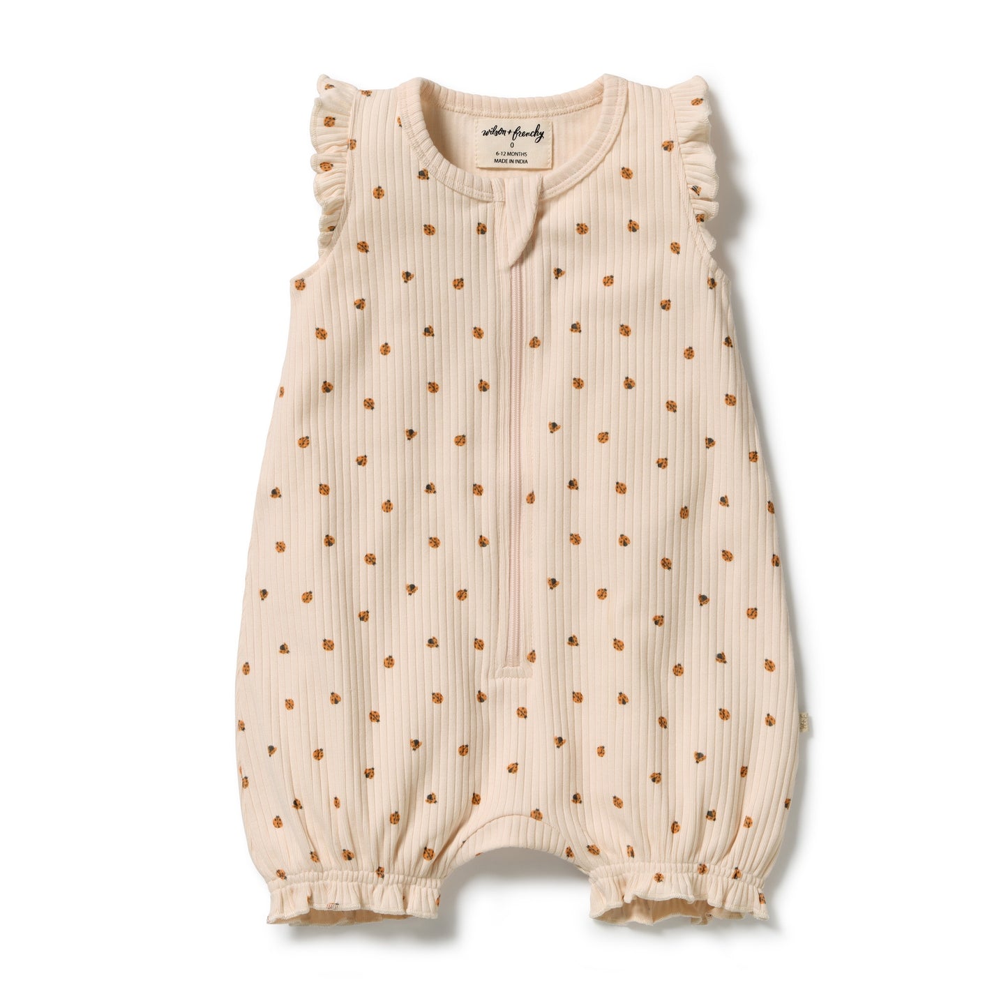 W&F Little Lady Bugs Organic Ruffle Zipsuit