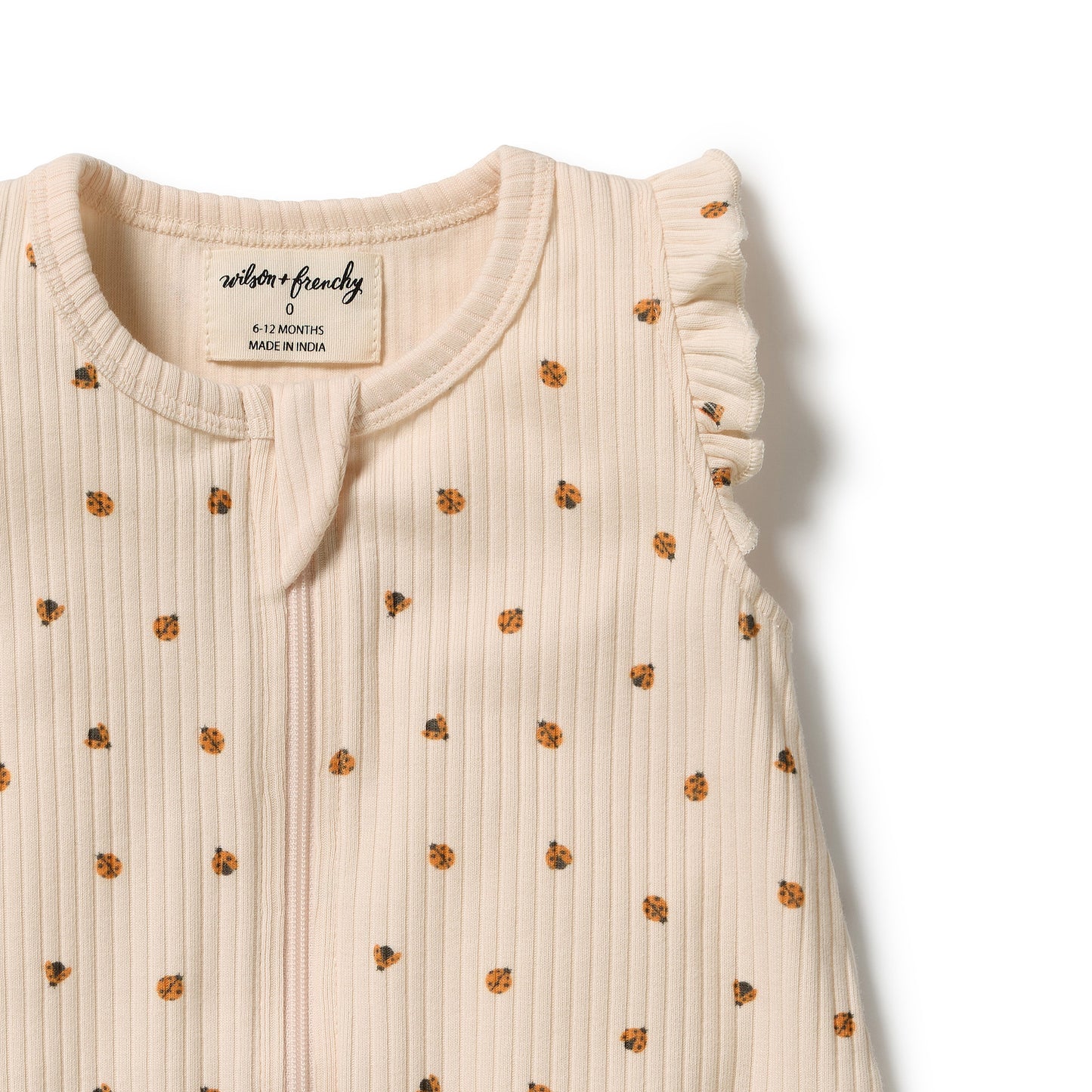 W&F Little Lady Bugs Organic Ruffle Zipsuit