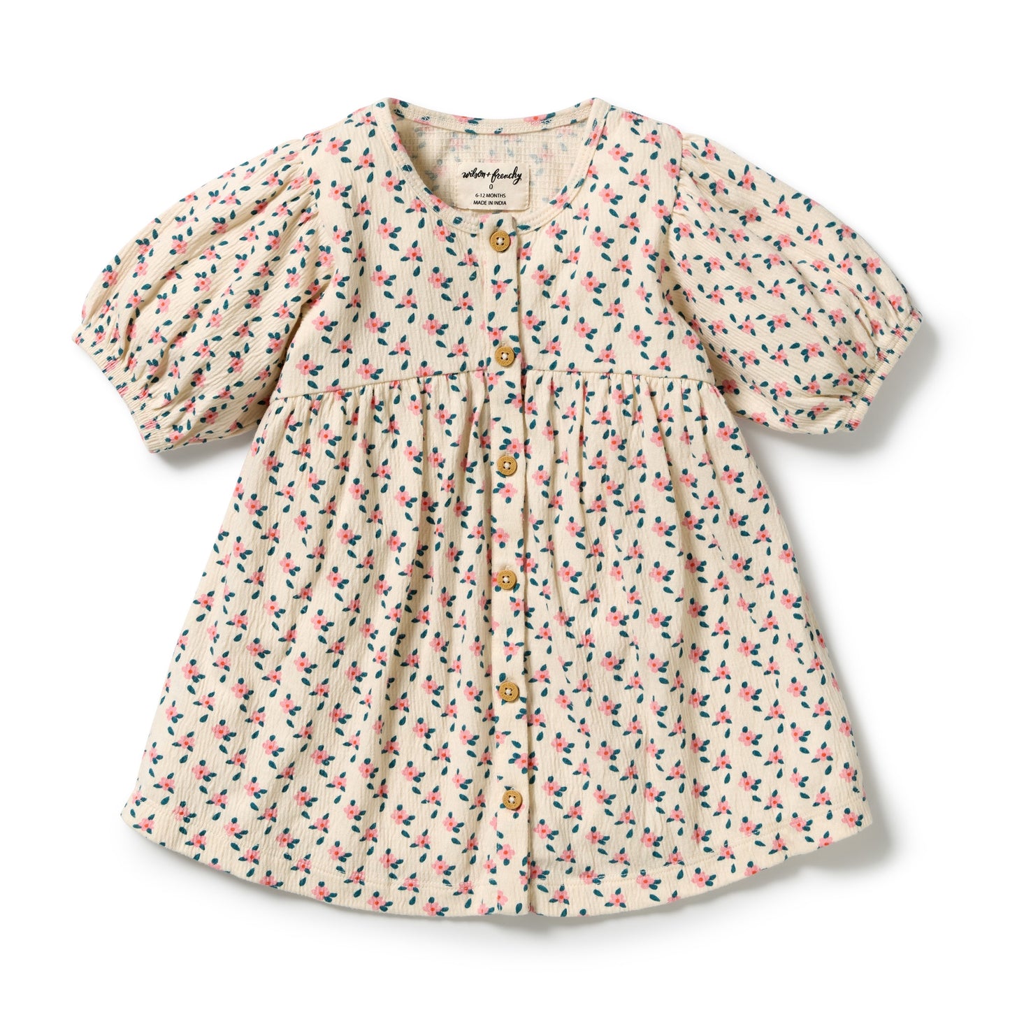 W&F Little Blossom Organic Crinkle Button Dress