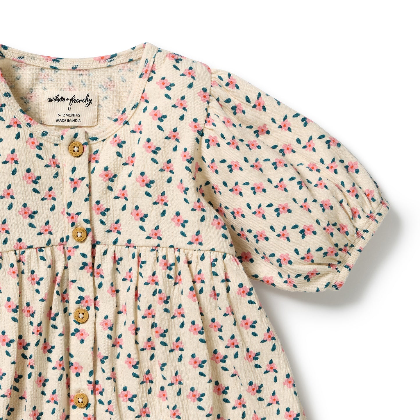 W&F Little Blossom Organic Crinkle Button Dress