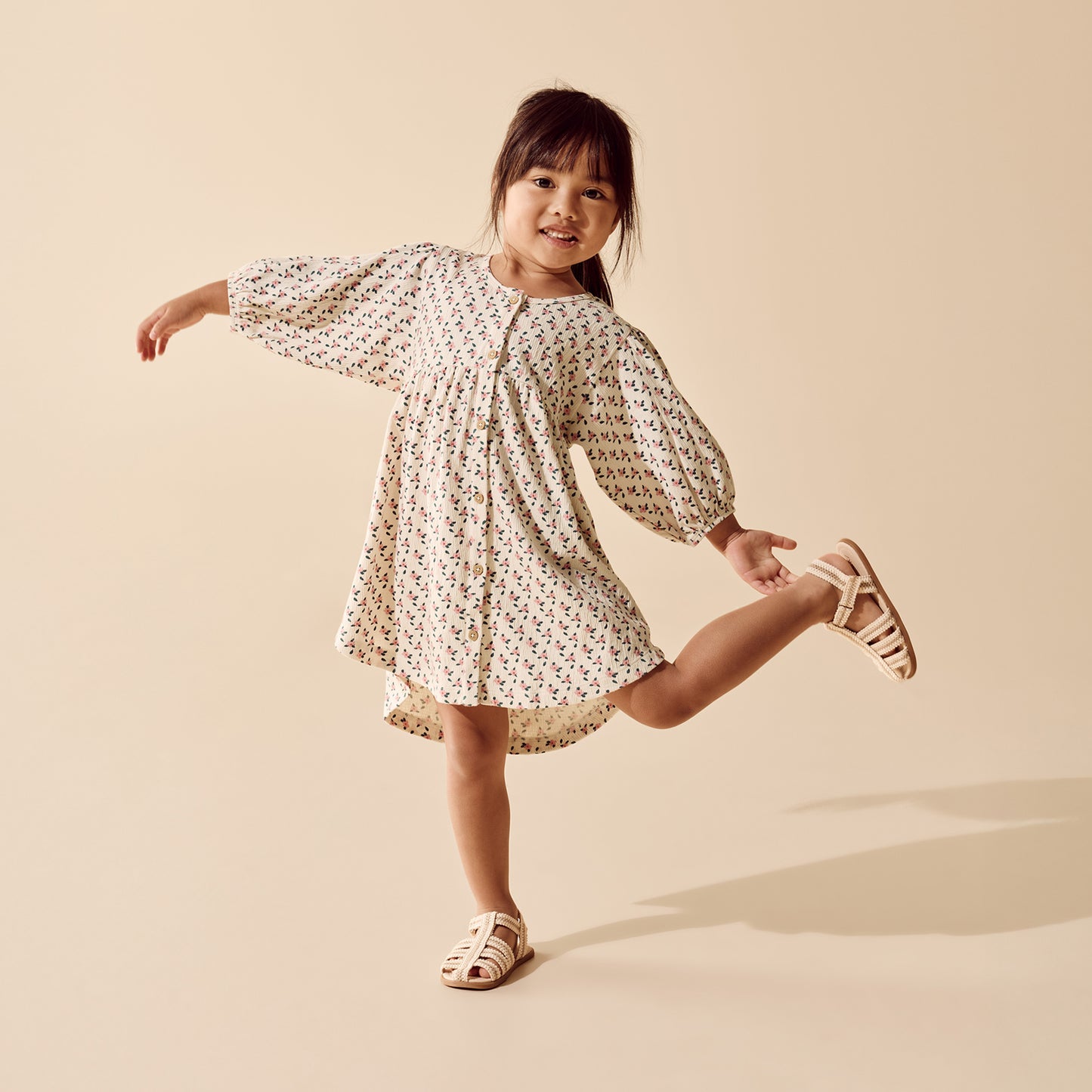 W&F Little Blossom Organic Crinkle Button Dress