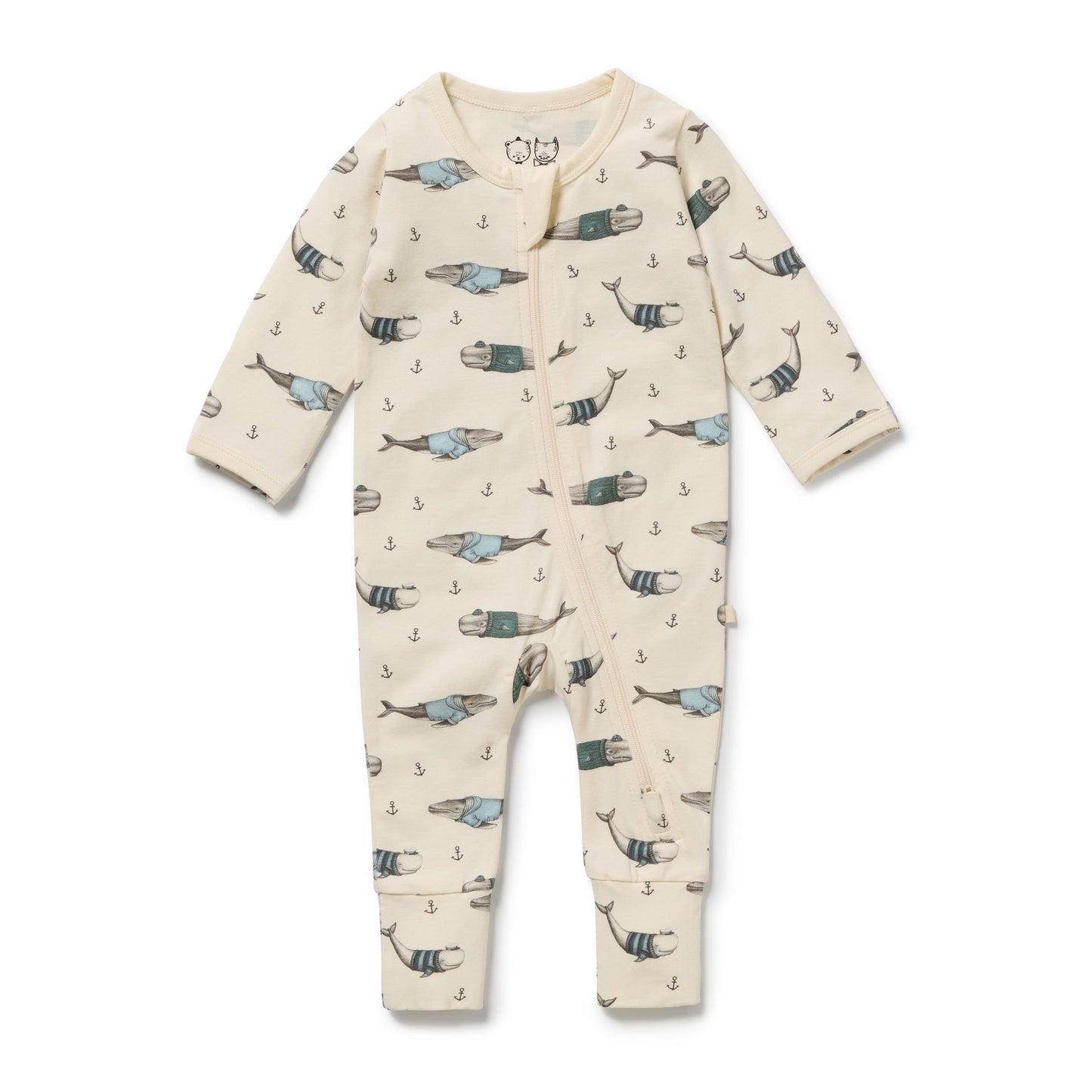 W&F Woolly Whales Organic Zipsuit with Feet