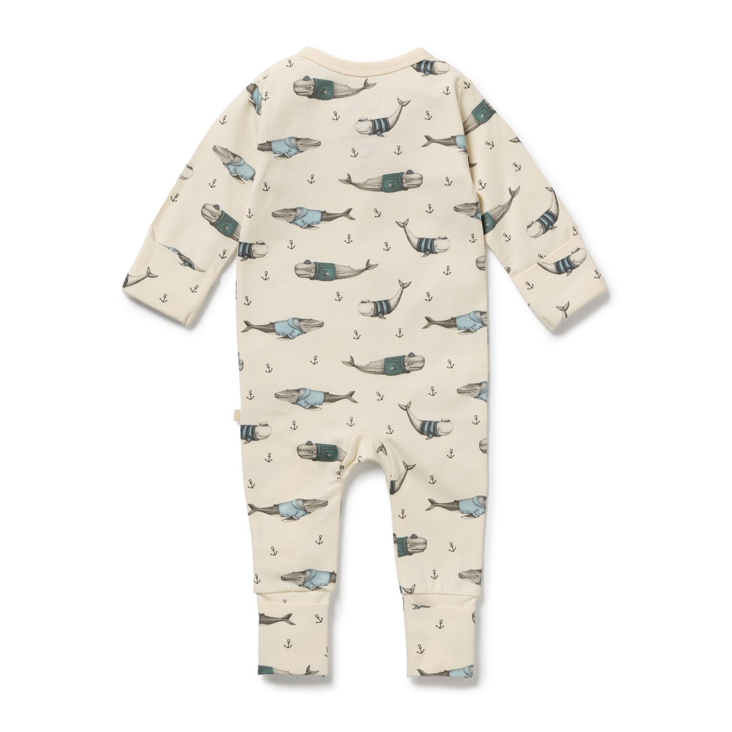 W&F Woolly Whales Organic Zipsuit with Feet