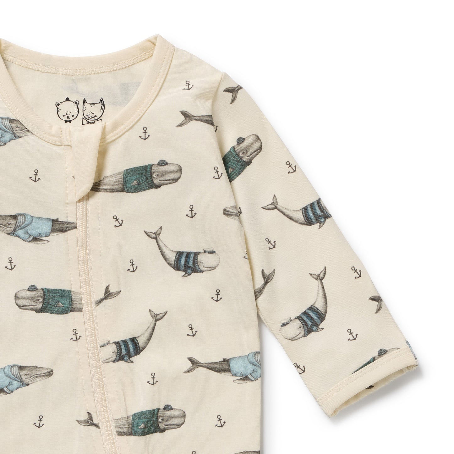 W&F Woolly Whales Organic Zipsuit with Feet