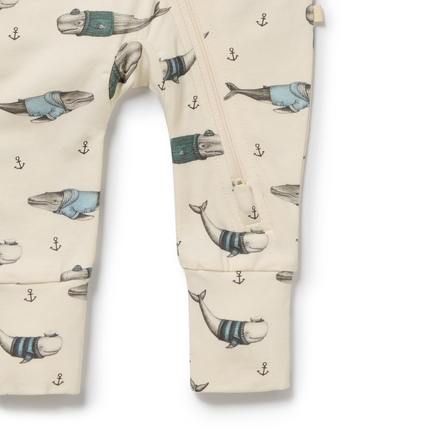 W&F Woolly Whales Organic Zipsuit with Feet