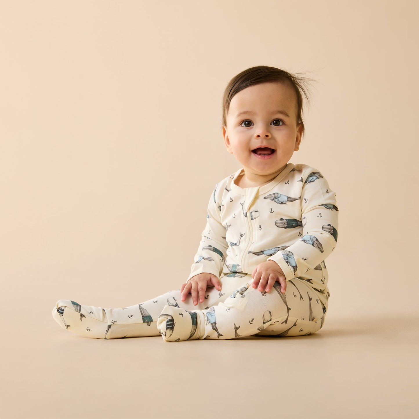 W&F Woolly Whales Organic Zipsuit with Feet