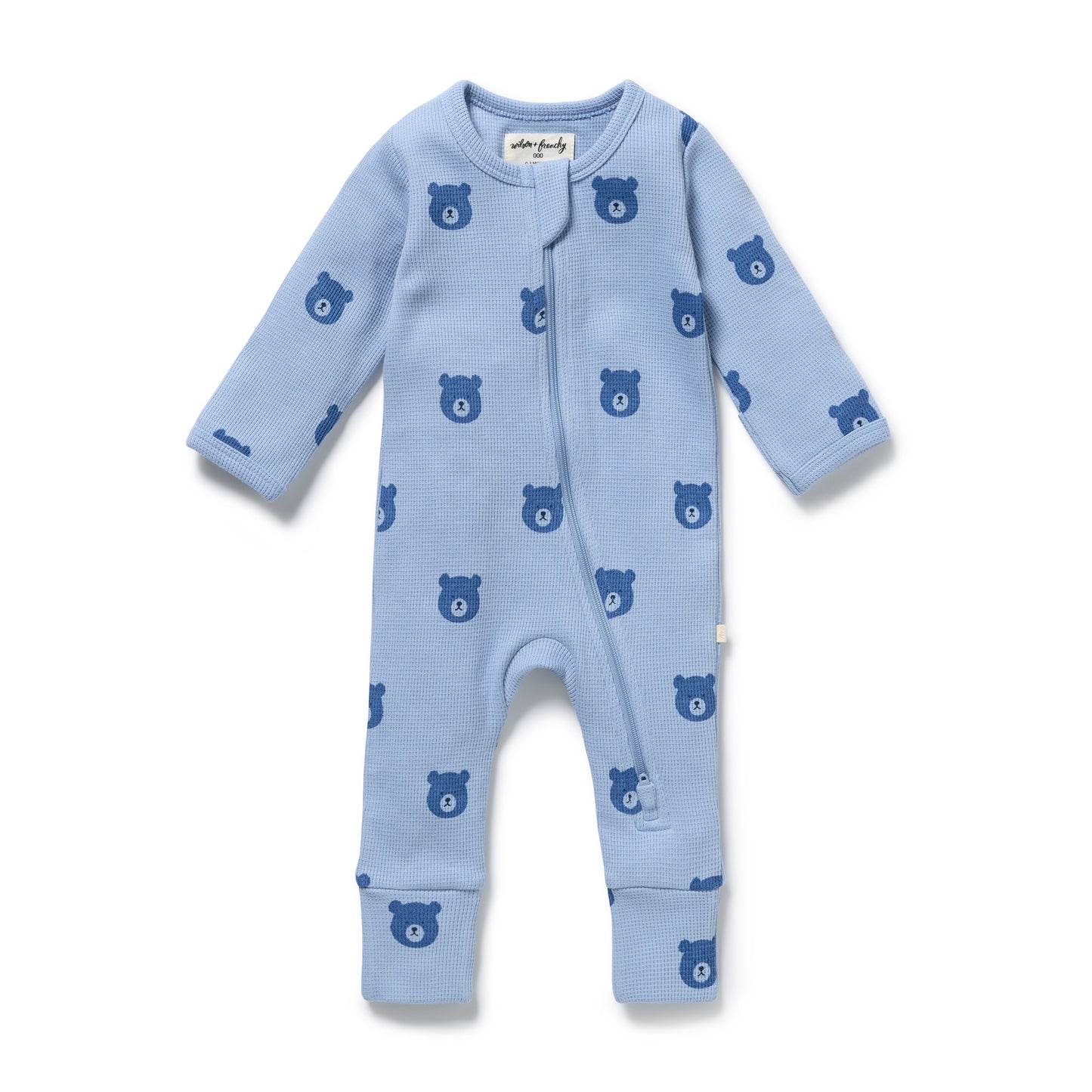 W&F Bear Hugs Organic Waffle Zipsuit