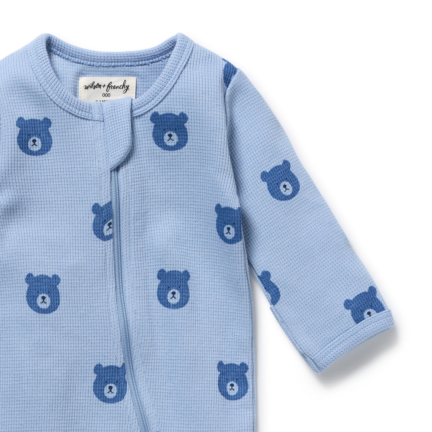 W&F Bear Hugs Organic Waffle Zipsuit