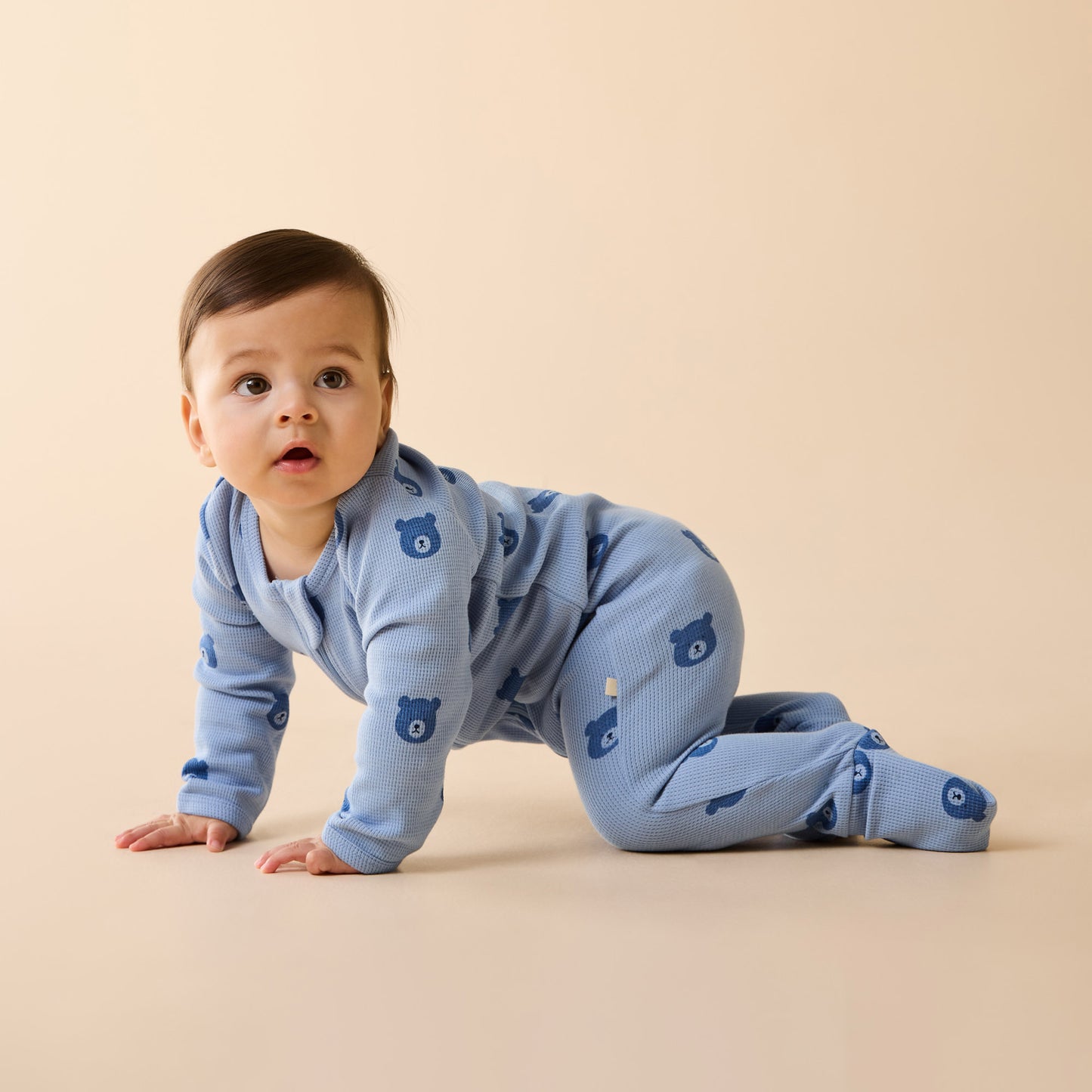 W&F Bear Hugs Organic Waffle Zipsuit