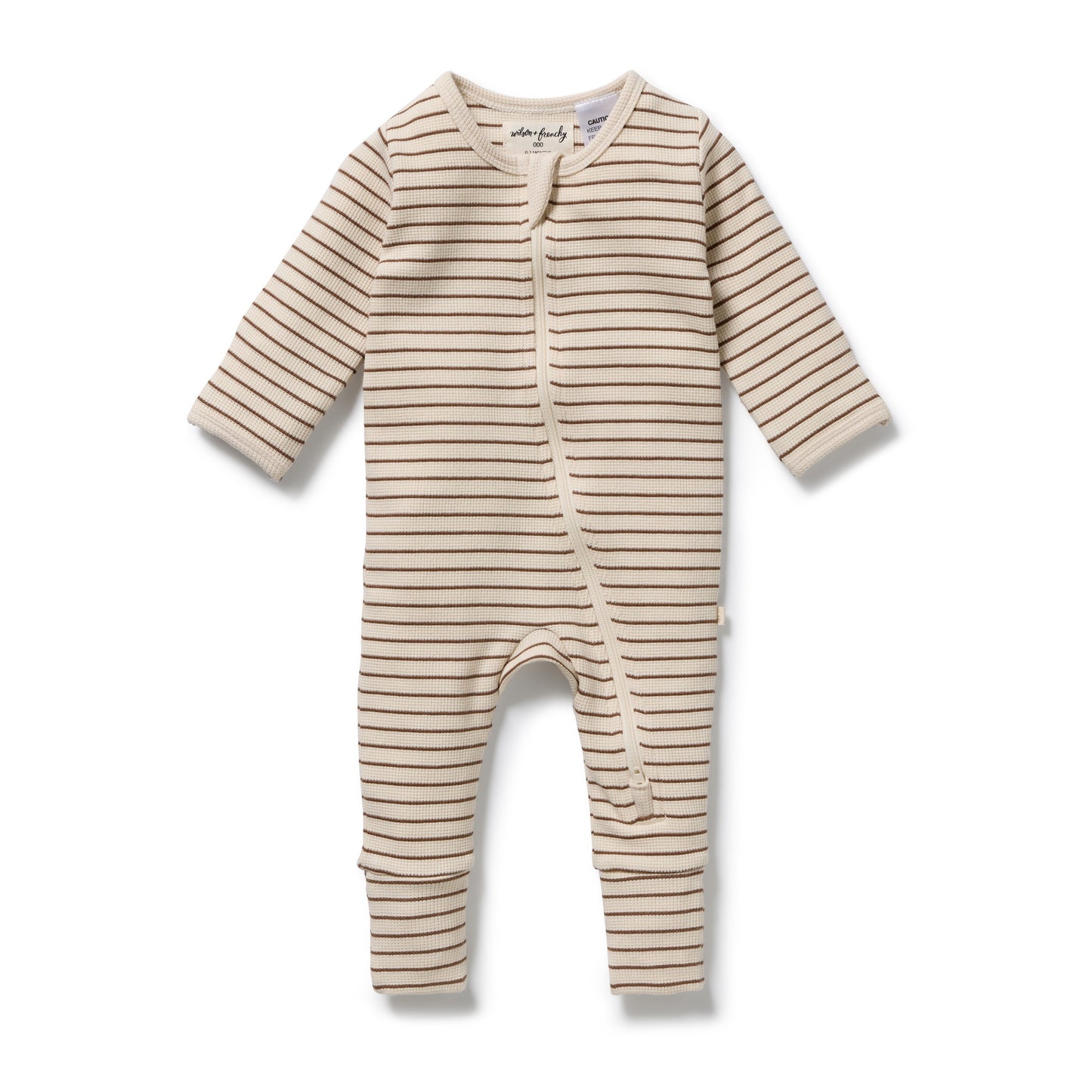 W&F Nutmeg Stripe Organic Waffle Zipsuit