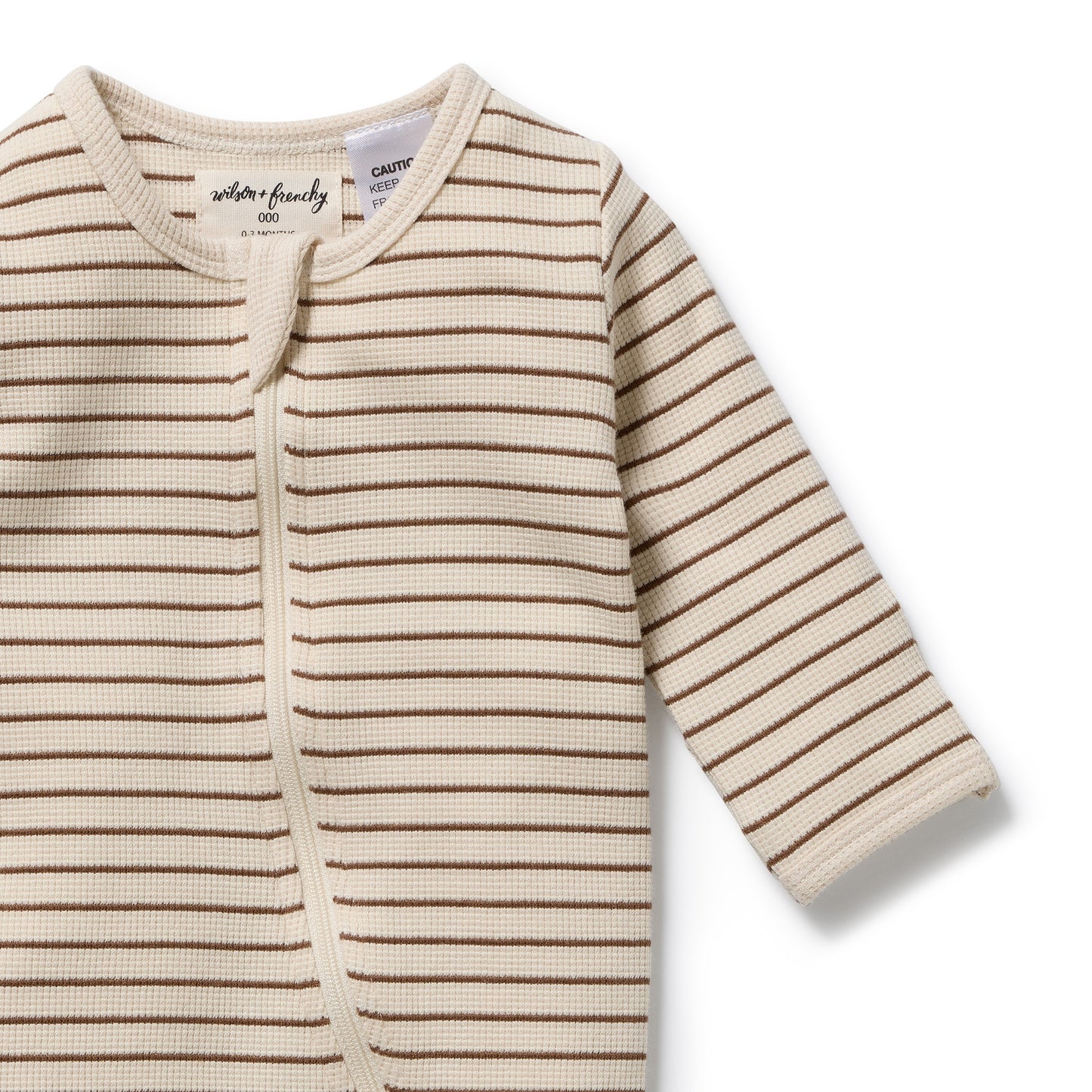 W&F Nutmeg Stripe Organic Waffle Zipsuit