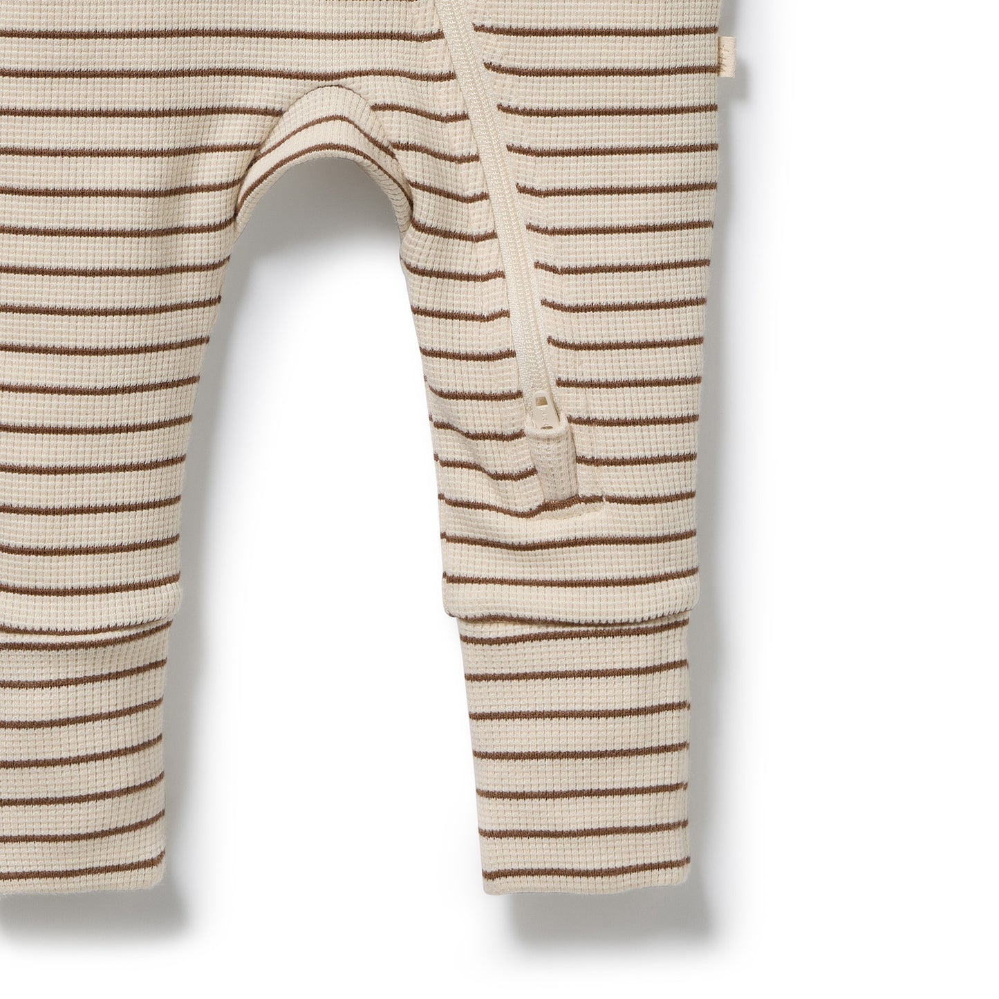 W&F Nutmeg Stripe Organic Waffle Zipsuit