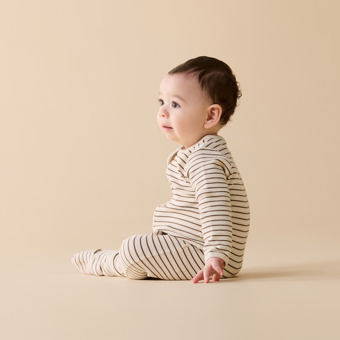 W&F Nutmeg Stripe Organic Waffle Zipsuit