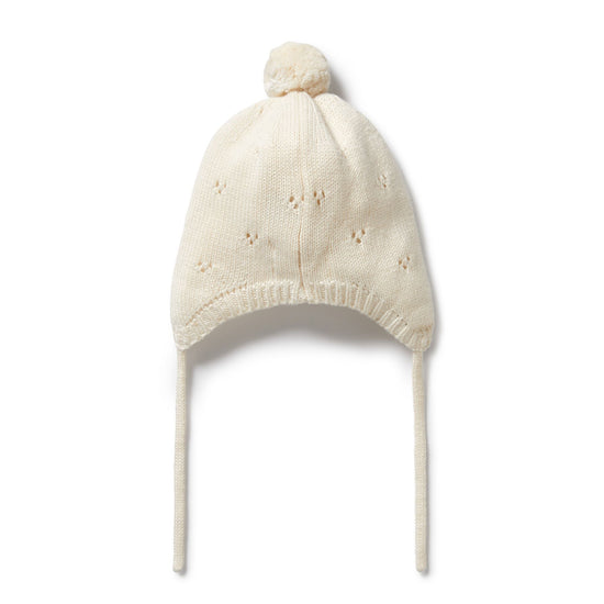 WF Ecru Knitted Pointelle Bonnet