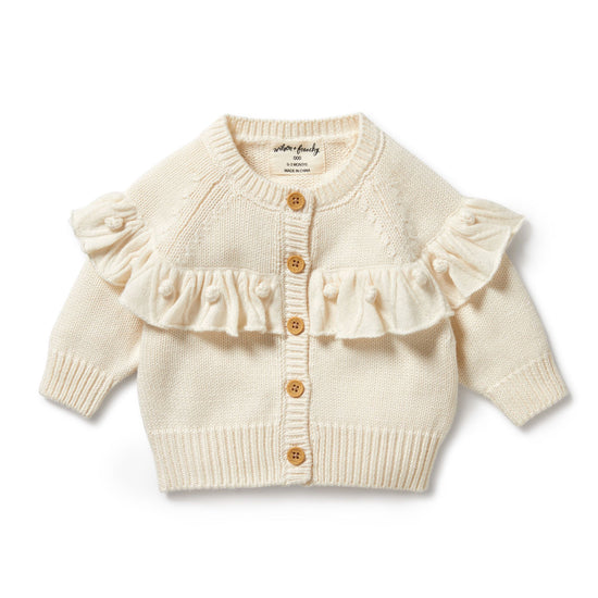 WF Ecru Knitted Ruffle Cardigan