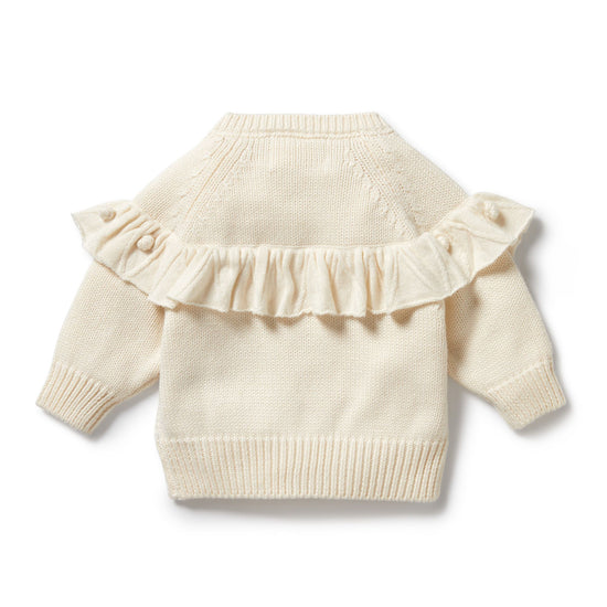 WF Ecru Knitted Ruffle Cardigan