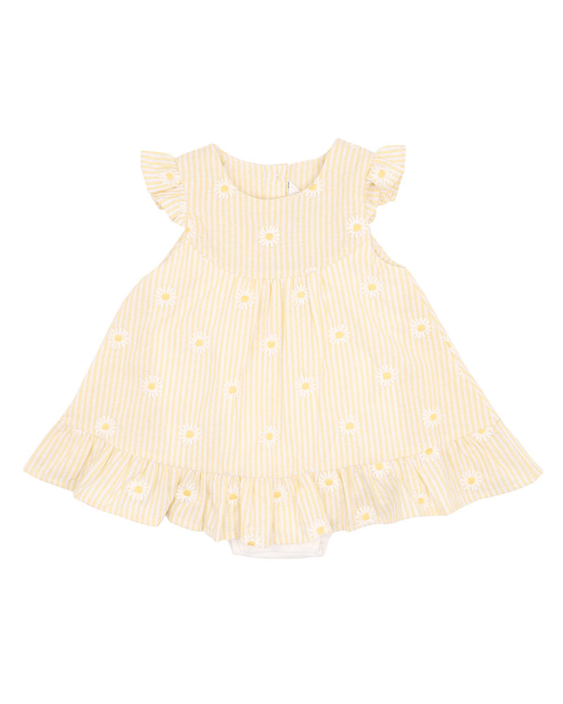 Bebe Tillie Embroidery Daisy Overlay Dress - Lemon Stripe