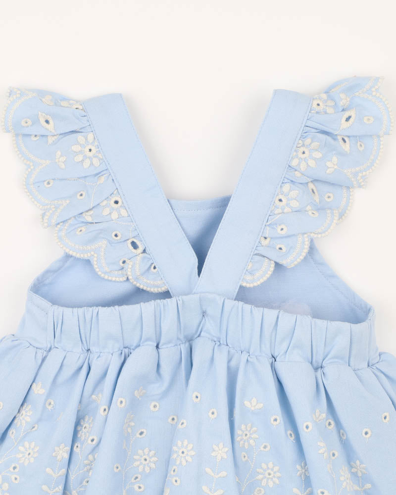 Bebe Zara Emb. Overlay Dress - Sky Blue