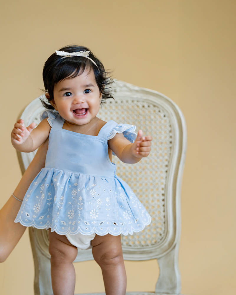 Bebe Zara Emb. Overlay Dress - Sky Blue