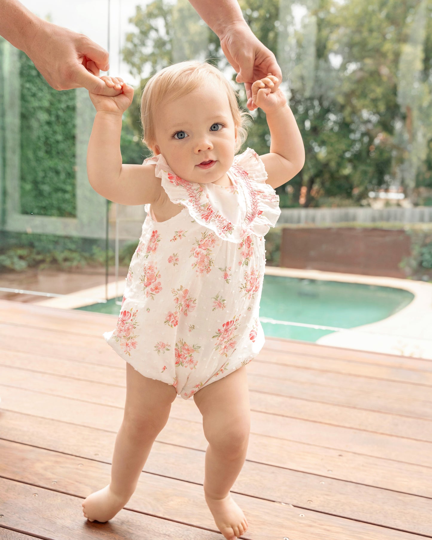 Bebe Chelsea Print Frill Yoke Romper