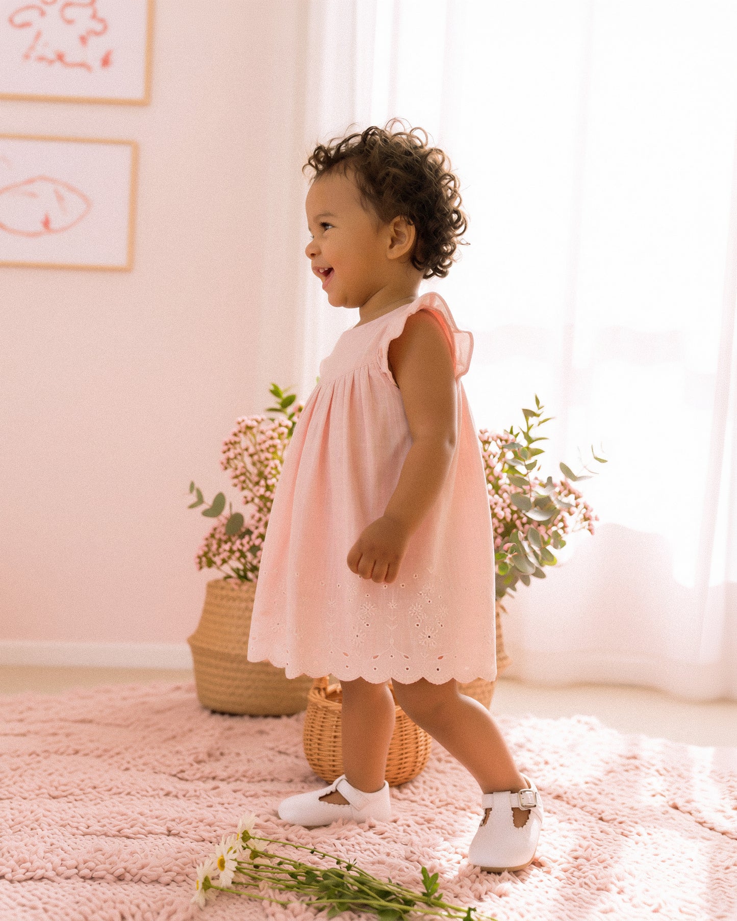 Bebe Chelsea Broderie Hem Dress - Pink
