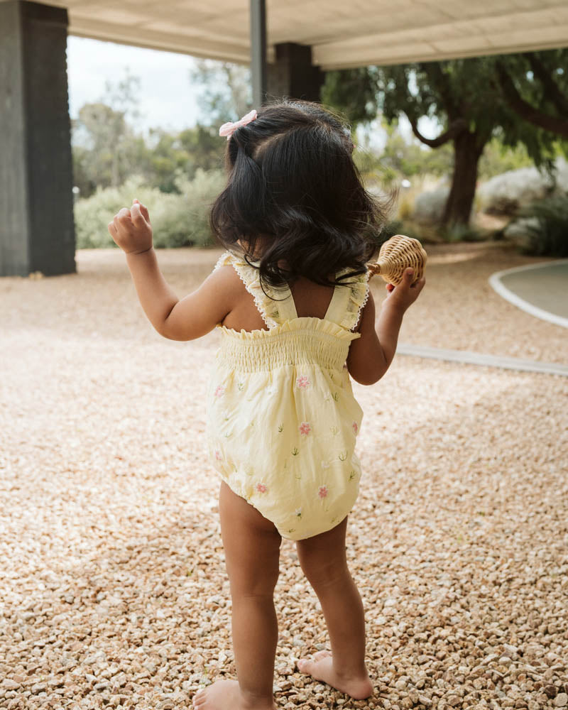 Bebe Pia All Over Embroidery Bodysuit Lemon