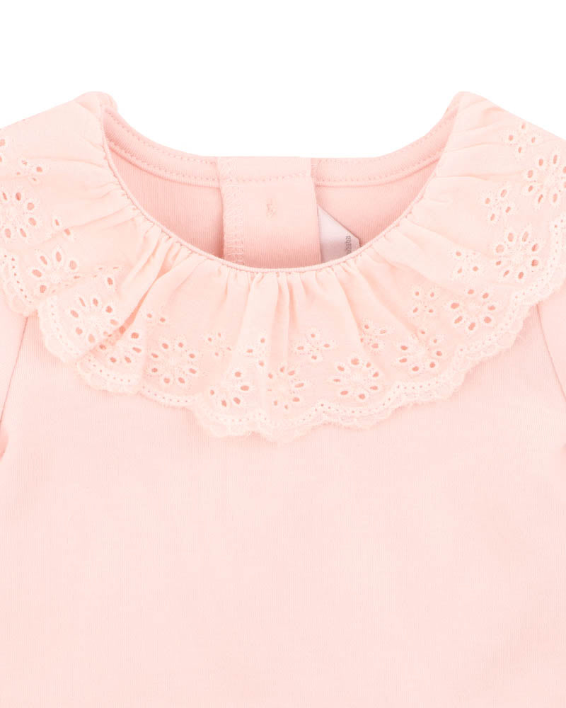 Bebe Pia Organic Lace Collar Bodysuit - Pink