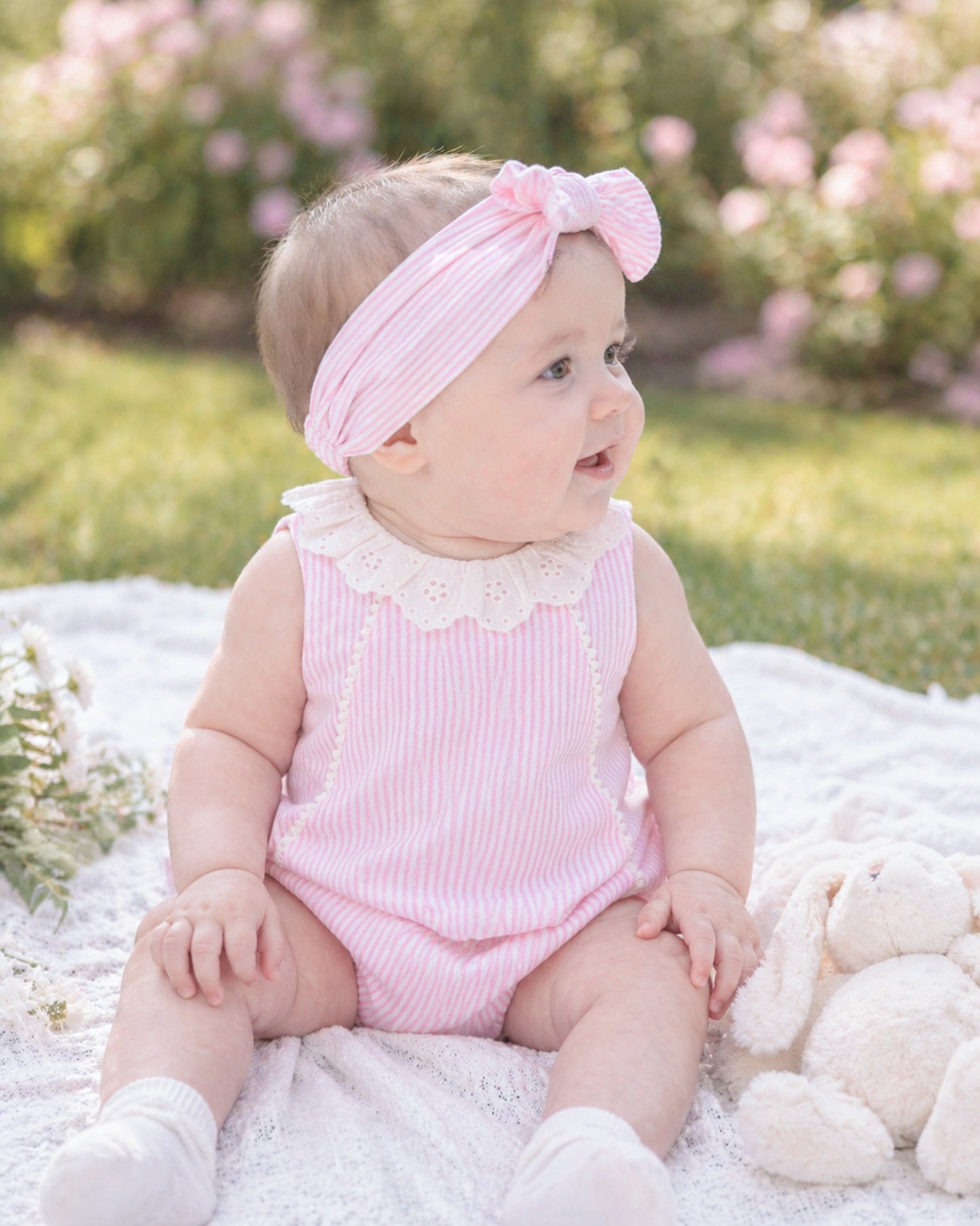 Bebe Willa Stripe Lace Collar Bodysuit - Must Pink Stripe