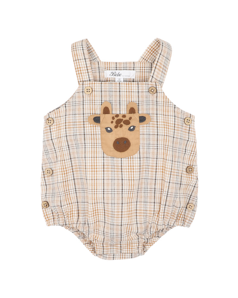 Bebe Ellis Giraffe Pocket Check Bodysuit - Mustard Check