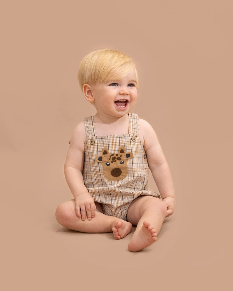 Bebe Ellis Giraffe Pocket Check Bodysuit - Mustard Check