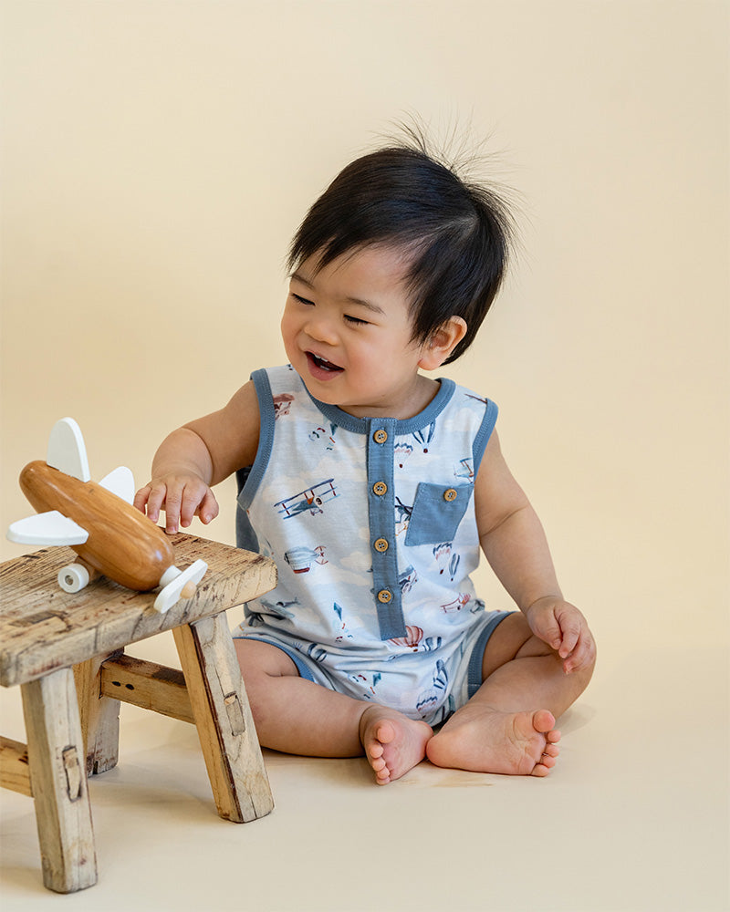 Bebe Harlan Print Aeroplane Romper