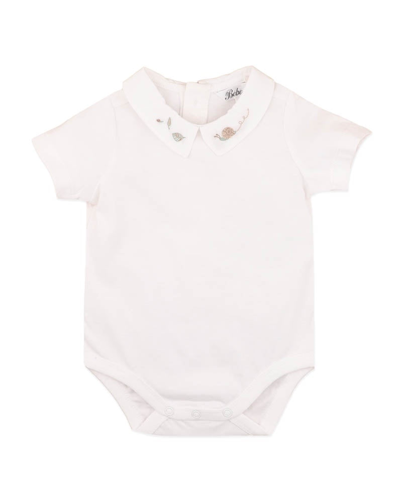 Bebe Evan Emb. Collared Bodysuit - Cloud
