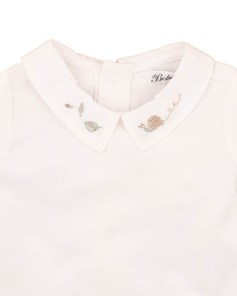 Bebe Evan Emb. Collared Bodysuit - Cloud
