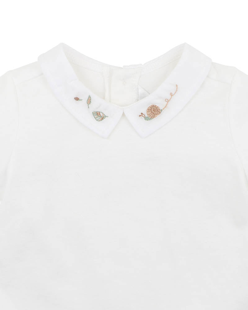 Bebe Roman Embroidered Collared Bodysuit - Cloud