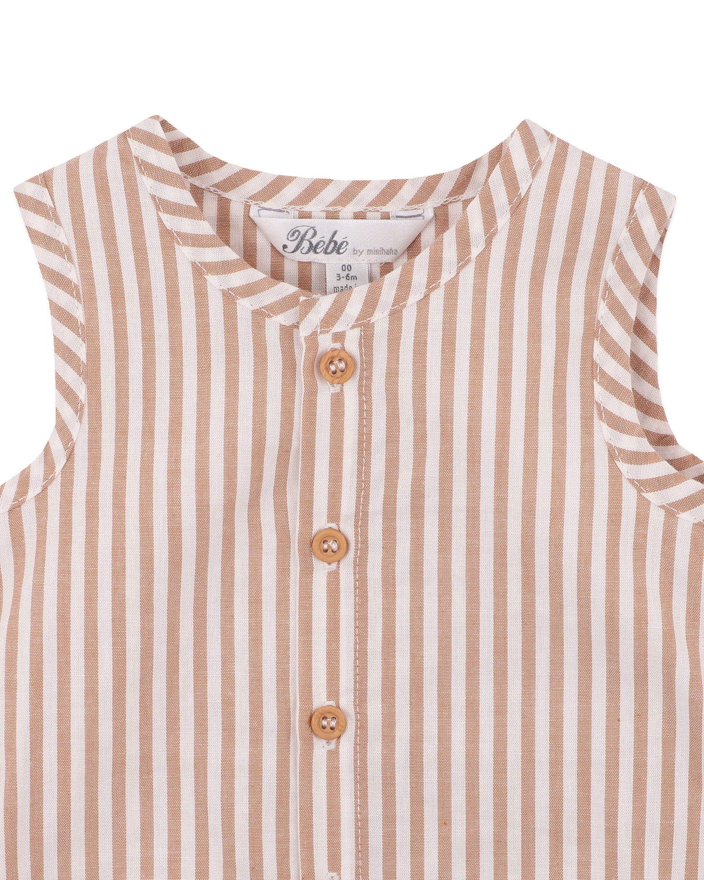 Bebe Brady Stripe Woven Romper - Caramel Stripe