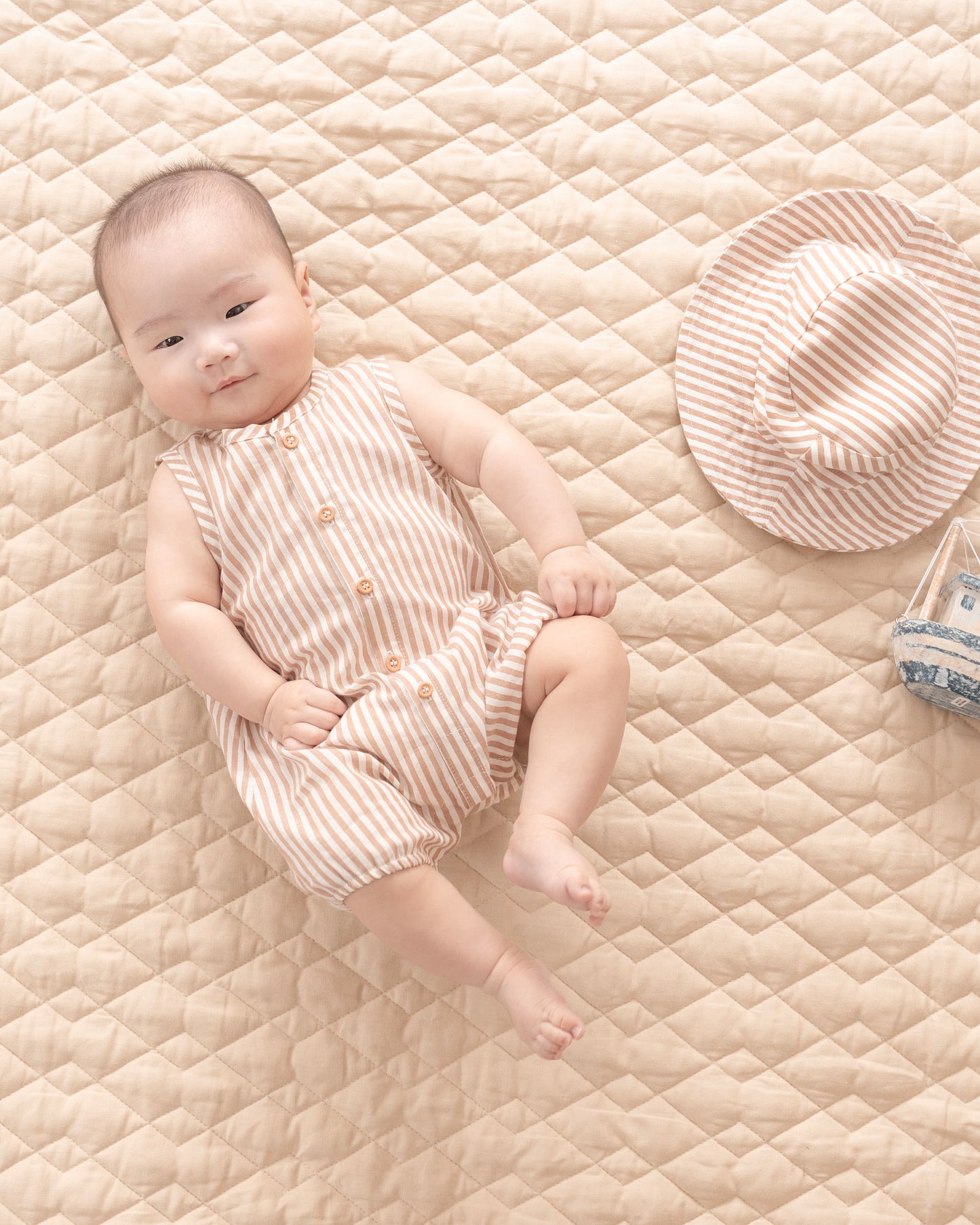 Bebe Brady Stripe Woven Romper - Caramel Stripe