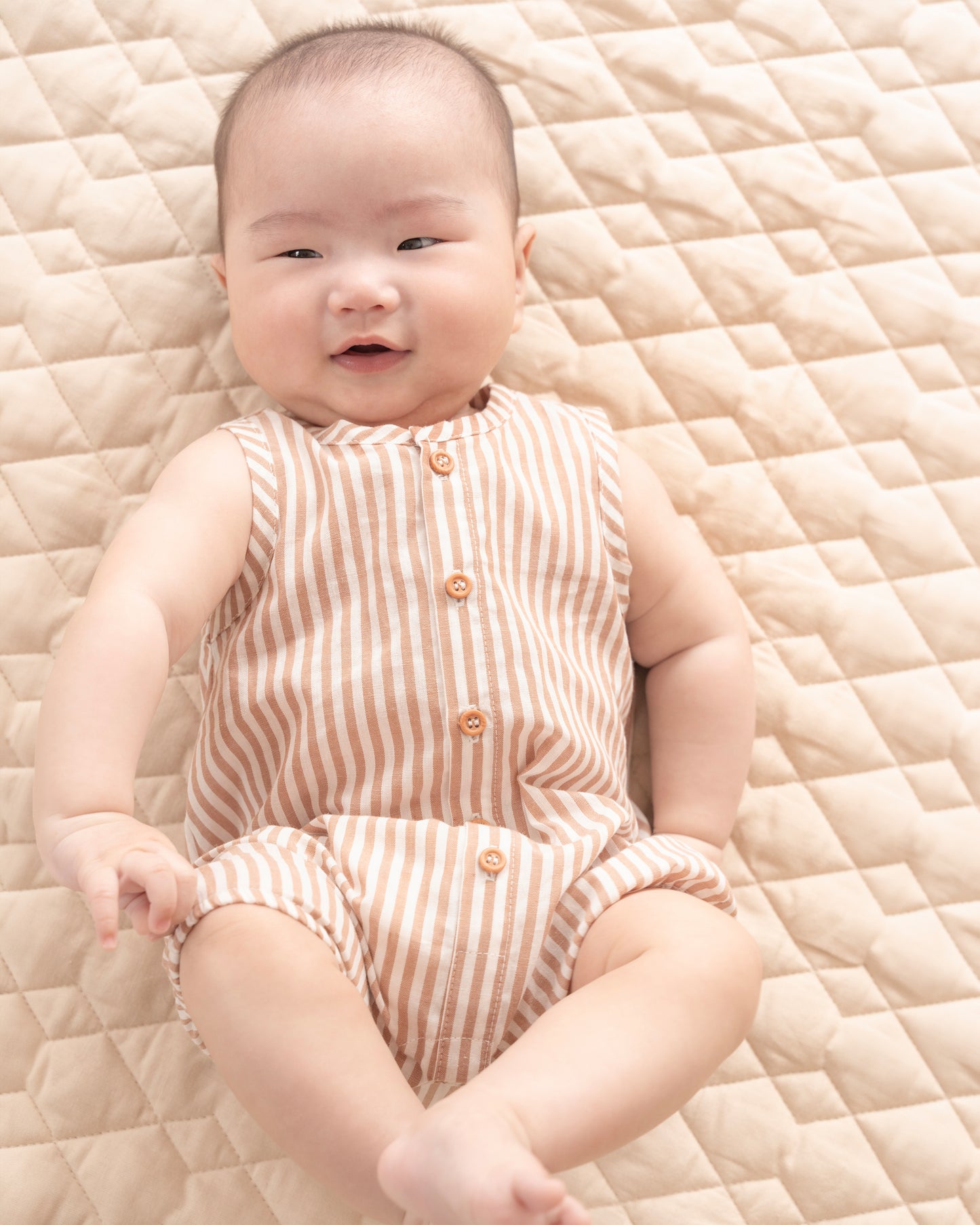 Bebe Brady Stripe Woven Romper - Caramel Stripe