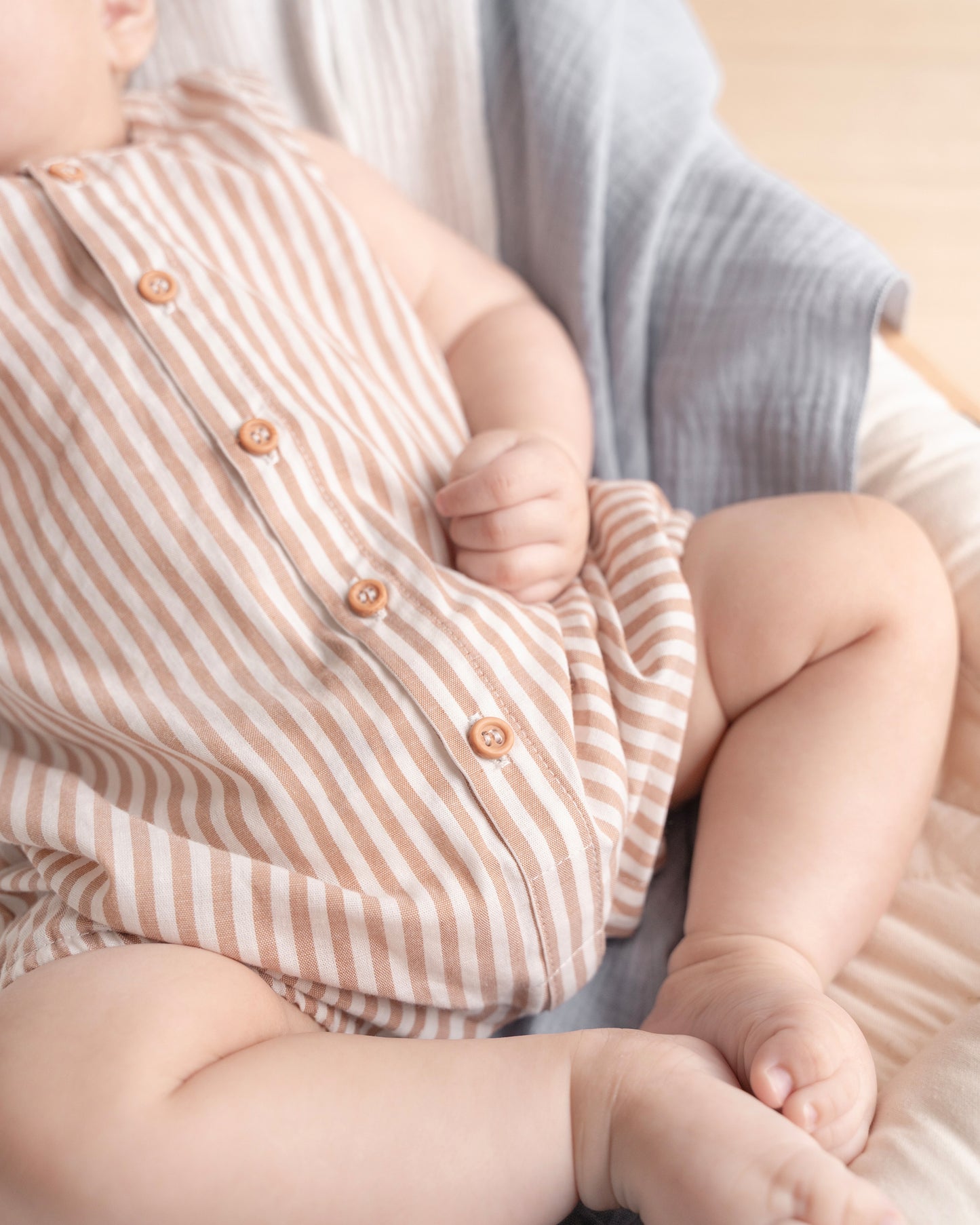 Bebe Brady Stripe Woven Romper - Caramel Stripe