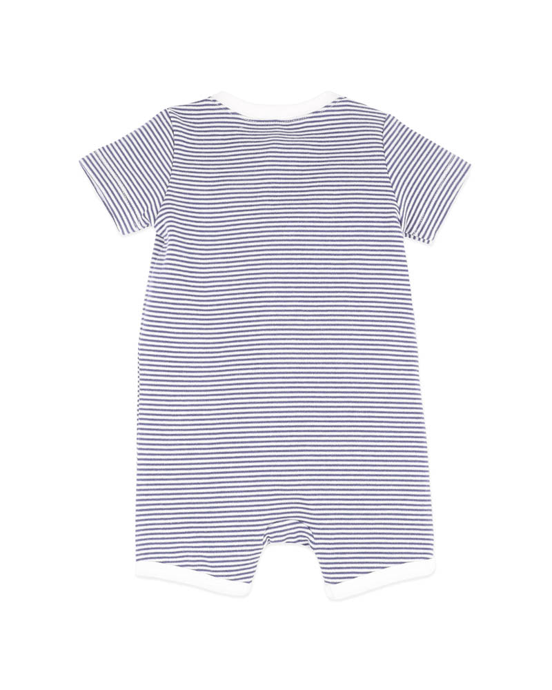 Bebe Alexi Organic Stripe SS Zip Romper - Blue Stripe