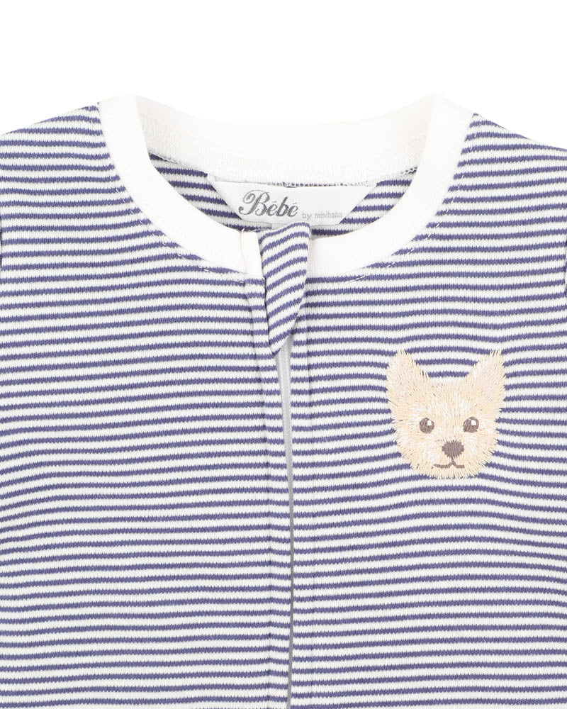 Bebe Alexi Organic Stripe SS Zip Romper - Blue Stripe