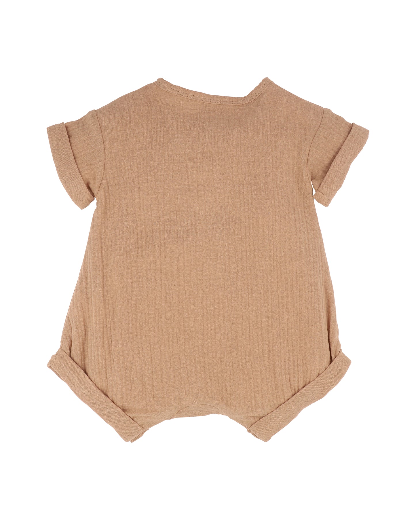 Bebe Sway Textured Embroidered Lion Romper - Coffee