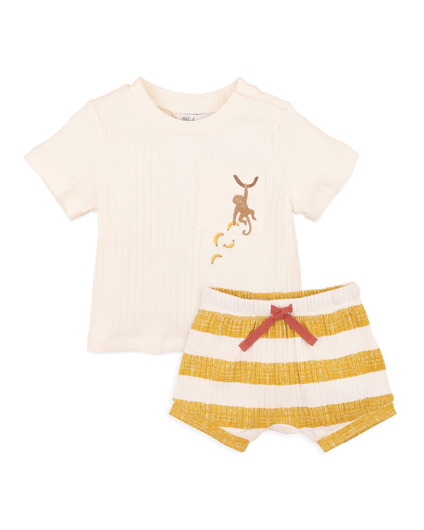 Bebe Sway Organic Wide Rib Shorts & Tee Set - Mustard Stripe