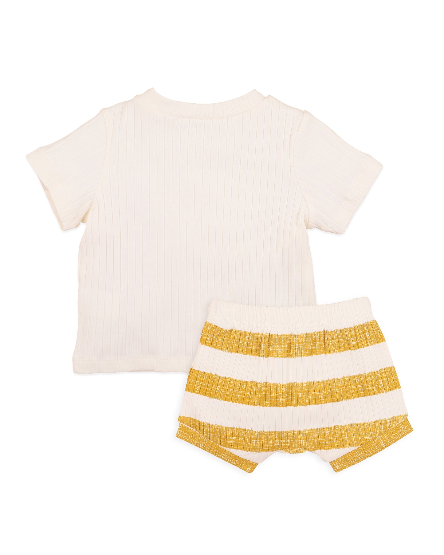 Bebe Sway Organic Wide Rib Shorts & Tee Set - Mustard Stripe