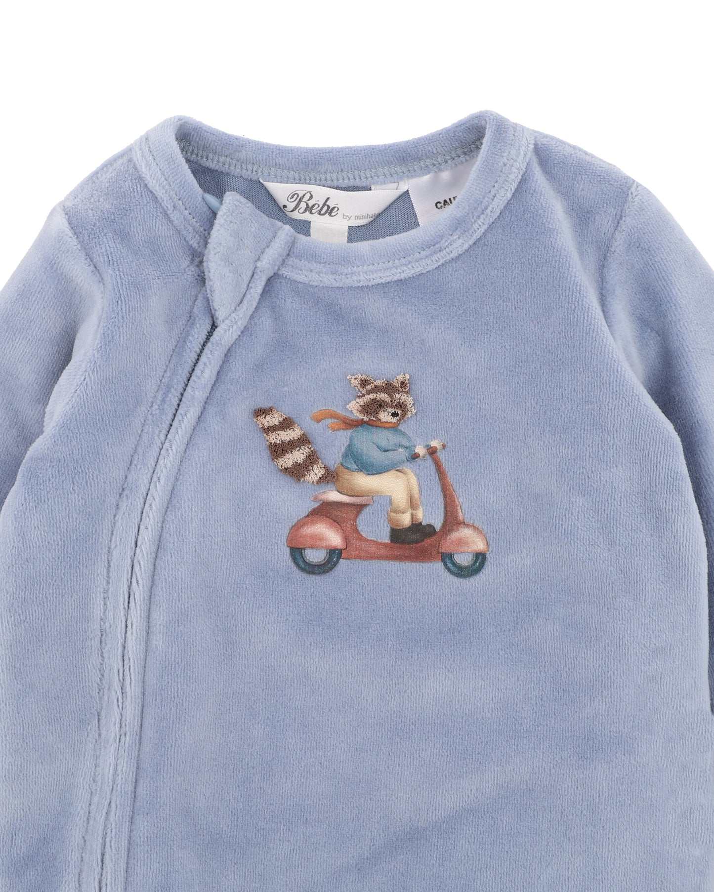 Bebe Alvin Velour Zip Onesie - Dusky Blue