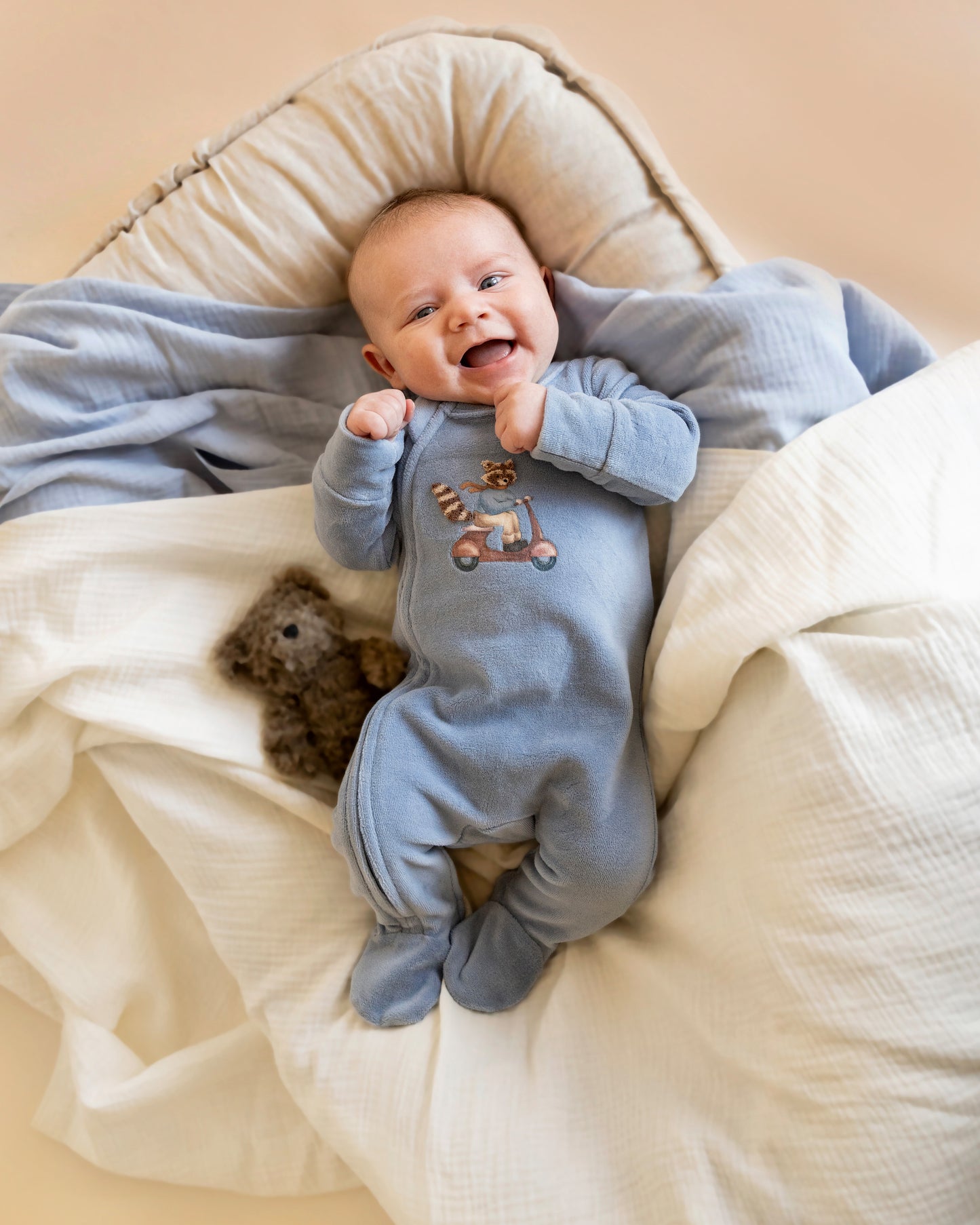 Bebe Alvin Velour Zip Onesie - Dusky Blue