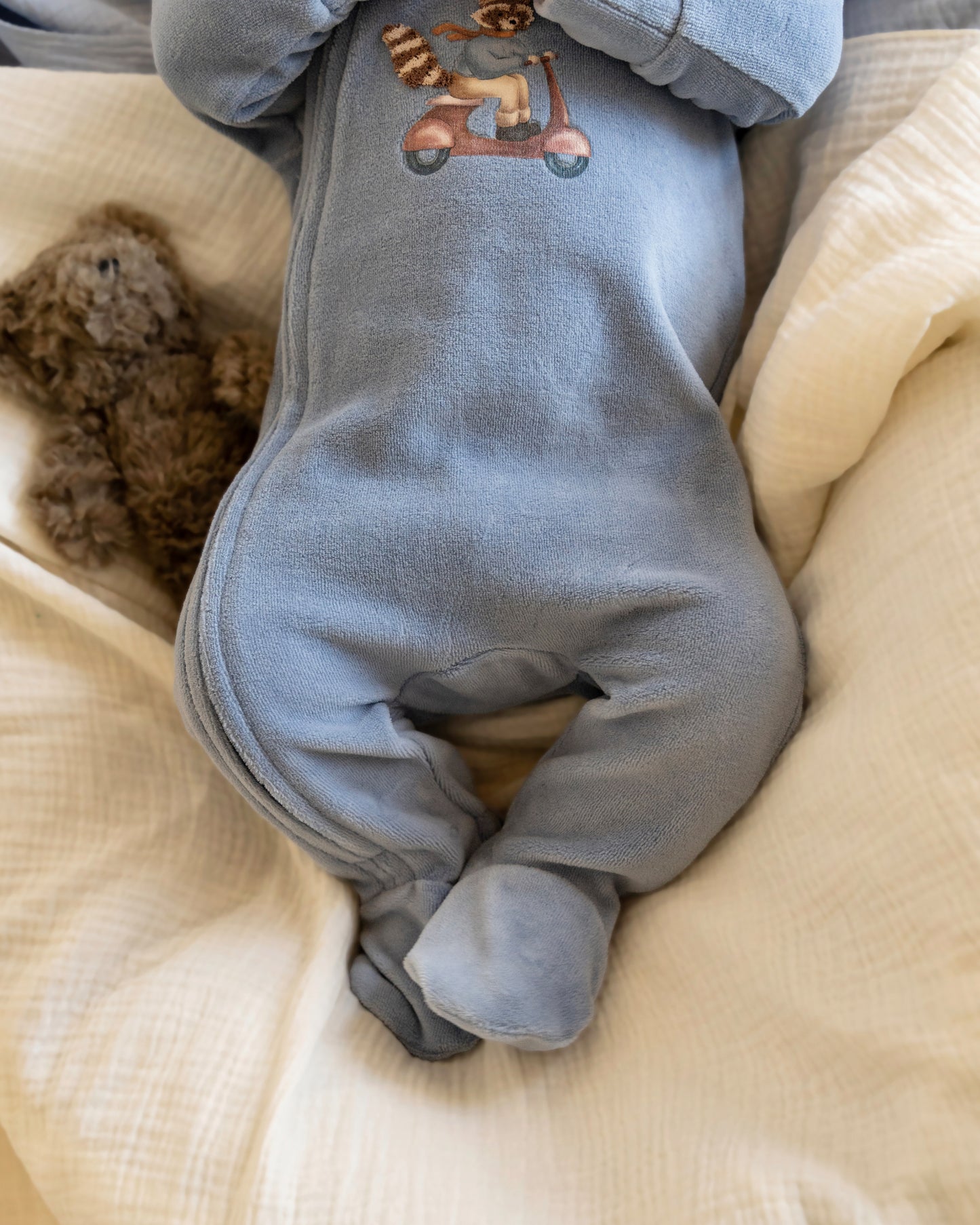 Bebe Alvin Velour Zip Onesie - Dusky Blue
